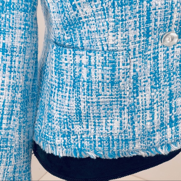 Vintage Blue/White Tweed-style, Fringed Blazer, Size 6P - Picture 3 of 8